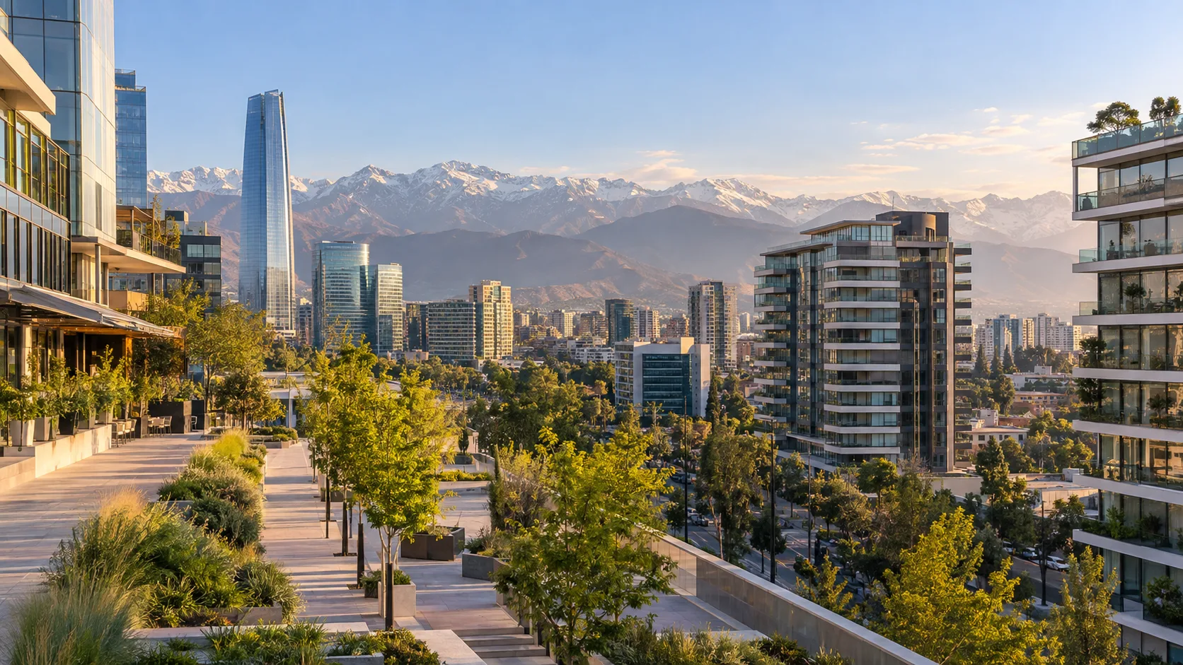 Panorama urbano de Las Condes y cordillera
